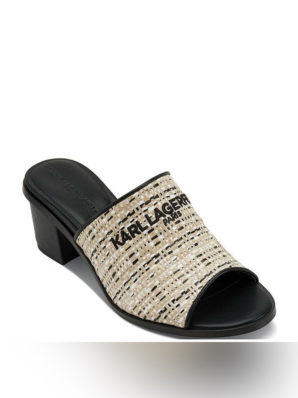 Karl Lagerfeld Black and Beige Woven Slide Mules